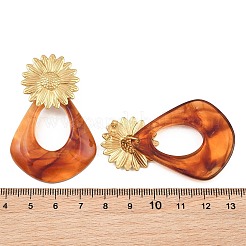 304ステンレススチール＆樹脂製スタッドピアス（女性用）  花  ゴールドカラー  ティアドロップ  65x35mm&nbsp;SA-CBA717A-01G-02