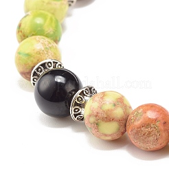 Bracciale elasticizzato in pietra naturale mista e perline rotonde in legno&nbsp;BJEW-JB07135