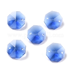Connecteurs de liens en verre galvanoplastie, facette, pour chaîne de perles de prisme de lustre, décoration de bijoux de bricolage, octogone, Dodger bleu, 14x14x7.5mm, Trou: 1.6mm