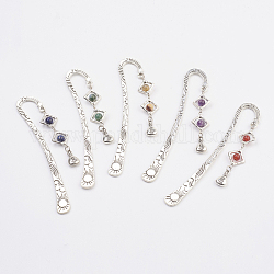 Tibetan Style Bookmarks, with Natural Gemstone Beads, Tibetan Style Alloy Bead Frame and Iron Findings, 123x4~11mm