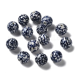 Perles en porcelaine manuelles, porcelaine bleue et blanche , ronde, bleu minuit, 16mm, Trou: 2.3mm