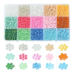 180g perles de rocaille en verre 15 couleurs, Ceylan, ronde, couleur mixte, 3~4x2~3mm, Trou: 1mm, 12 g / couleur