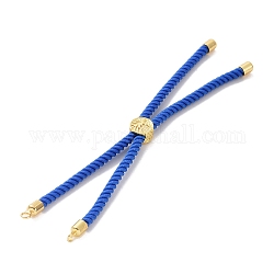 Fabrication de bracelet en corde de coton, avec les accessoires en laiton, plat et circulaire avec arbre de vie, véritable 18k plaqué or, bleu, 8-5/8 pouce (22 cm), Trou: 2mm