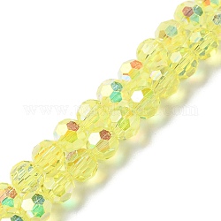 Chapelets de perles en verre électroplaqué, de couleur plaquée ab , facette, rondelle, jaune clair, 8x7.3mm, Trou: 1.4mm, Environ 70 pcs/chapelet, 20.28'' (51.5 cm)