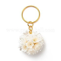 Llavero con colgante de perla de imitación de plástico abs con pintura en aerosol de flores, con llaveros de hierro., dorado, 7.15 cm