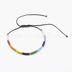Bracelets de perles de nylon tressés réglables, avec des rocailles en verre rondes, colorées, diamètre intérieur: 1-5/8~4 pouce (4~10 cm)