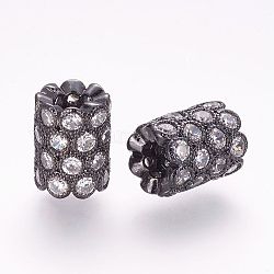 Messing Mikro ebnen Zirkonia European Beads, Kolumne, Großloch perlen, Metallgrau, 11x8.5 mm, Bohrung: 4 mm