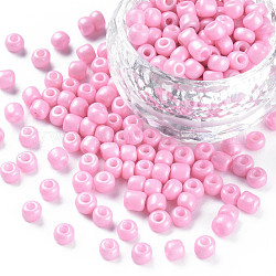 6/0 perles de rocaille en verre, teints et chauffée, couleurs opaques, trou rond, ronde, perle rose, 4~5x3~4mm, Trou: 1.2mm, environ 450g / livre