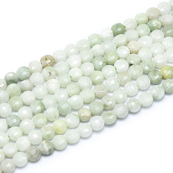 Chapelets de perles naturelles de jade du Myanmar/jade de Birmanie, facette, plat rond, 4~4.5x2.5~3mm, Trou: 0.7mm, environ 104~109 pcs / brin, 15.35 pouce (39 cm)