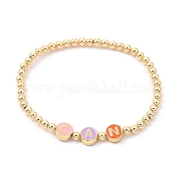 Bracciali in ottone elasticizzato con perline, con perle di smalto piatte rotonde in lega, la parola può, oro, diametro interno: 2-1/4 pollice (5.85 cm)