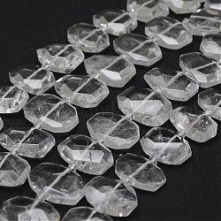 Natural Quartz Crystal Beads Strands, Rock Crystal, Faceted, Oval, 15~16.5x20.5~24x6~7mm, Hole: 1mm, about 21pcs/strand, 14.9 inch(38cm)