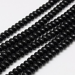 Abalorios de turquesas sintéticas hebras, teñido, rerondana plana, negro, 6x4mm, agujero: 1 mm, aproximamente 88~90 pcs / cadena, 15 pulgada