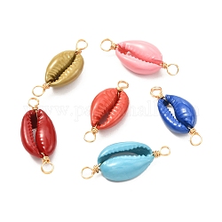 Natural Shell Links Connectors, with Real 18K Gold Plated Eco-Friendly Copper Wire, Mixed Color, 27~30x11.5~12.5x6~7mm, Hole: 3~3.5mm