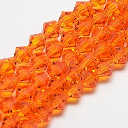 Nachzuahmen österreichischen Kristall Doppelkegel Glasperlen Stränge, Klasse AA, facettiert, dunkelorange, 4x4 mm, Bohrung: 1 mm, ca. 93~95 Stk. / Strang, 14 Zoll
