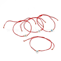Регулируемые нейлоновые шнур плетеный браслеты из бисера, браслеты с красной нитью, с круглыми латунными бусинами, бусины из натуральной белой ракушки и синтетической бирюзы, смешанные формы со сглазом, красные, внутренний диаметр: 2-1/2~3-7/8 дюйм (6.4~10.1 см)