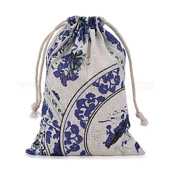 Pochettes en toile de jute, sacs à cordonnet, bleu royal, 17.3~18.2x13~13.4 cm