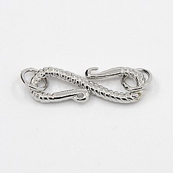 Alloy S-Hook Clasps, with Jump Rings, Platinum, 23x7x2mm, Hole: 1mm