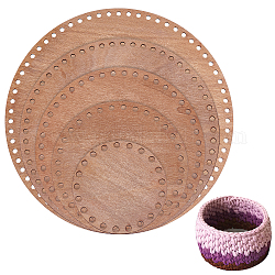 Korbunterteile aus Holz gehäkelt, Flachrund, Sienaerde, 10~29.9x0.25 cm, Bohrung: 6 mm, 5 Stück / Set
