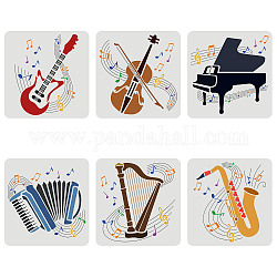 FINGERINSPIRE 6PCS Musical Instrument Stencils 30x30cm Guitar Violin Piano Accordion Harp Saxophone Drawing Stencil Large Reusable DIY Craft Painting Stencil for Music Lovers Home Decoration