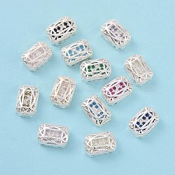 Eco-friendly Brass Micro Pave Cubic Zirconia Multi-strand Links, Rack Plating, Cadmium Free & Lead Free, Rectangle Octagon, Silver Color Plated, Mixed Color, 12x8x5mm, Hole: 1.2mm