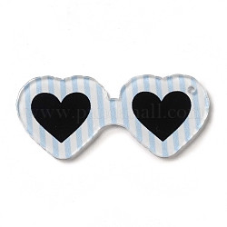 Cute Opaque Printed Acrylic Pendants, Striped Heart Glasses Charm, Light Blue, 55x23.5x2mm, Hole: 2mm