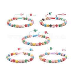 Bracelet en perles rondes tressées en bois naturel, bracelet réglable pour femme, couleur mixte, diamètre intérieur : diamètre intérieur : 2~3-1/4 pouce (5~8.3 cm)