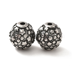 316 Surgical Stainless Steel Beads, Rondelle with Star, Antique Silver, 9x9.5mm, Hole: 1.5mm