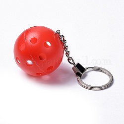 Pickleball-Schlüsselanhänger aus Kunststoff, mit Eisenring, Runde, rot, 11.8 cm