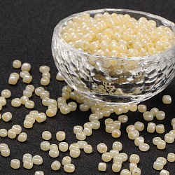 Perles de rocaille en verre, Ceylan, ronde, champagne jaune, 4mm, Trou: 1.5mm, environ 4500 pcs / livre