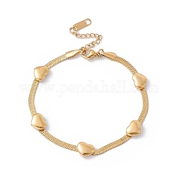 Placcatura ionica (ip) 304 braccialetto a catena a spina di pesce con perline a cuore in acciaio inossidabile da donna, oro, 7-1/4 pollice (18.5 cm)