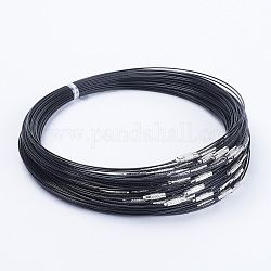 201 Stainless Steel Wire Necklace Cord, Nice for DIY Jewelry Making, with Brass Screw Clasp, Black, 17.5 inch, 1mm, clasp: 12x4mm