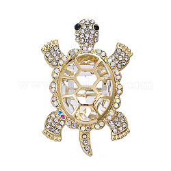 Golden Alloy Brooches, with Rhinestone & Glass, Tortoise Pins, Clear, 57x40mm