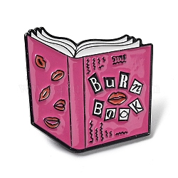 Buch- und Lippen-Emaille-Pins, Broschen aus schwarzer Legierung für Rucksackkleidung für Damen, tief rosa, 26x28x1.5 mm
