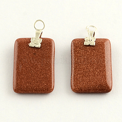 Synthetic Goldstone Pendants with Platinum Tone Iron Findings, Rectangle, 23x15x3mm, Hole: 3mm
