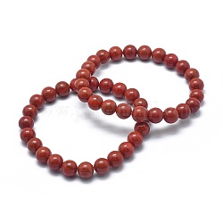 Bracelets extensibles en perles de jaspe rouge naturel, ronde, 2 pouce ~ 2-1/8 pouces (5.2~5.5 cm), perle: 10 mm