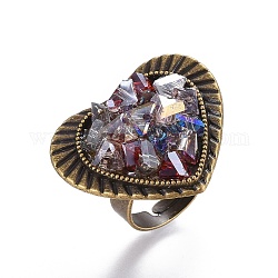 Einstellbare Fingerringe aus galvanisiertem Glas, mit Ringboxen aus Eisen und Pappe, Herz, Farbig, Größe: 7, 17 mm