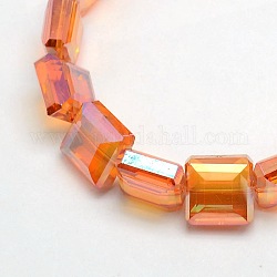 Electroplate Crystal Glass Square Beads Strands, Faceted, Rainbow Color Plated, Coral, 13x13x8mm, Hole: 1mm, about 25pcs/strand, 12.7 inch