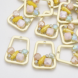 Faceted Glass Pendants, with Light Gold Alloy Cabochon Settings and Crystal Rhinestone, Trapezoid, Colorful, 28x22x5mm, Hole: 1.6mm