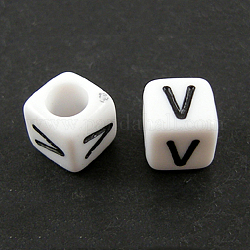 Lettera perline europee acriliche, foro orizzontale, cubo, letter.v, 10x10x10mm, Foro: 3.5~4 mm, circa 59pcs/50g