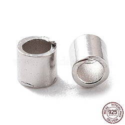 Cuentas de tubo espaciador de plata de ley 925 chapada en rodio, columna, Platino, 1.7x1.5mm, agujero: 1 mm, Aproximadamente 741 unidad (10g)/bolsa