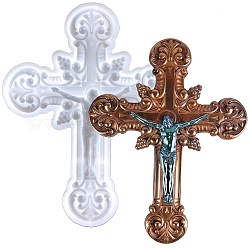 Moules en silicone de décoration d'affichage sur le thème de la religion bricolage, moules de résine, crucifix croix, blanc, 205x162x17mm, diamètre intérieur: 196x153 mm