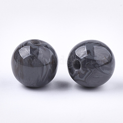 Perles en résine, pierre d'imitation, ronde, gris foncé, 16~16.5mm, Trou: 3.5mm