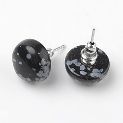 Halbrunde Kuppel natürliche Schneeflocken Obsidian Ohrringe Bolzen, mit plattiertem Platin Messing Zubehör, 18 mm, Stift: 0.8 mm