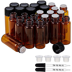 BENECREAT 40PCS 5ml Amber Glass Essential Oil Bottles with Screw Cap Small Amber Sample Glass Vials with 2PCS Graduated Droppers, 1 Sheet Label for Aromatherapy Cosmetics Makeup