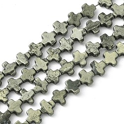 Natürliche Pyrit Perlen Stränge, religiöses Kreuz, 7.5~8x7~8x3 mm, Bohrung: 0.8 mm, ca. 46~47 Stk. / Strang, 14.96~15.16'' (38~38.5 cm)