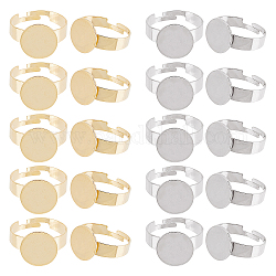 Unicraftale 20pcs 2 Farben verstellbar 304 Edelstahl-Fingerringe Komponenten, Pad-Ring Basis Zubehör, Flachrund, goldenen und Edelstahl Farbe, Fach: 12 mm, uns Größe 6 1/2 (16.9mm), 10 Stk. je Farbe