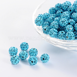Perline palla di disco, Perline strass polimero argilla, tondo, acquamarina, PP13 (1.9~2mm), 5 file di strass, 8mm, Foro: 1 mm