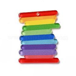 Colgantes acrílicos con estampado de colores del arcoíris, patrón de rectángulo, 35.5x27x2mm, agujero: 1.6 mm