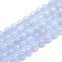 Natürlichen blauen Chalcedon Perlen Stränge, Runde, 10~10.5 mm, Bohrung: 1 mm, ca. 37 Stk. / Strang, 15.35 Zoll (39 cm)