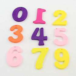 Dyed Wood Number Pendants, Mixed Color, 28~30x20~25x2~4mm, Hole: 1~2mm